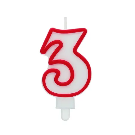 Świeczka cyferka "3" czerwony kontur